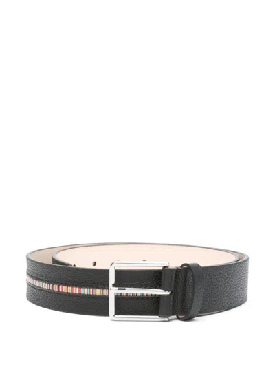 Paul Smith Multistripe Insert Leather Belt In Black