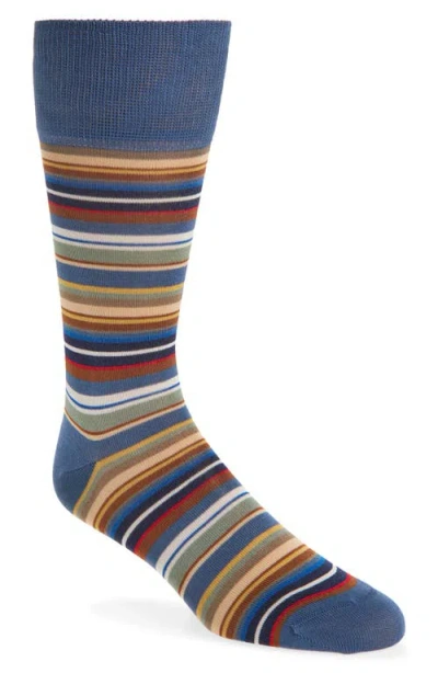 Paul Smith Munich Stripe Cotton Blend Dress Socks In Blue
