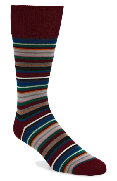 Paul Smith Munich Stripe Cotton Blend Dress Socks In Burgundy