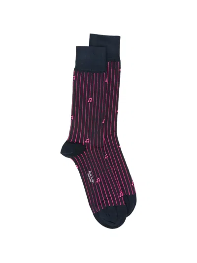 Paul Smith Musical-note Pinstripe Socks In Black