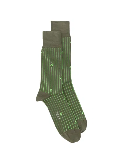 Paul Smith Musical-note Striped Socks In Green