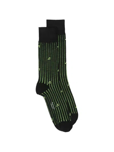 Paul Smith Music-note Pinstripe Socks In Black
