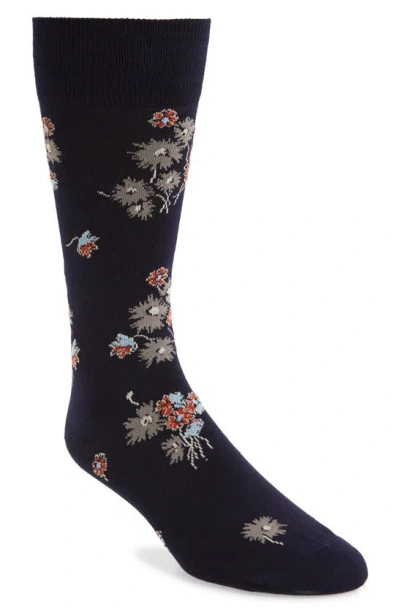 Paul Smith Narcissi Floral Cotton Blend Dress Socks In Navy