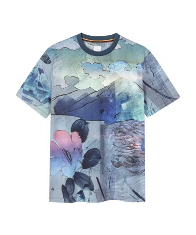 Paul Smith Narcissus-print Cotton T-shirt In Blue