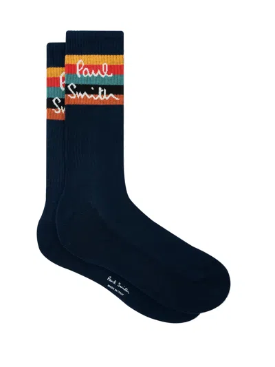 Paul Smith Cotton Striped Socks In Blue
