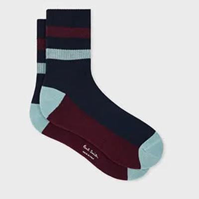Paul Smith Navy And Burgundy Ribbed Socks Blue In Multi
