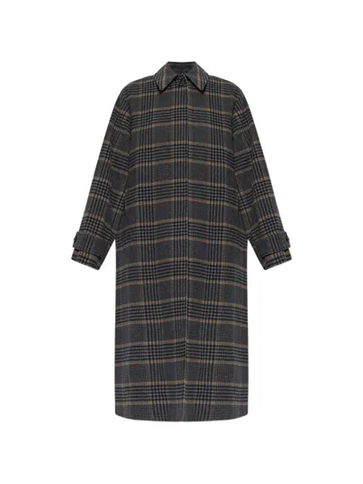 Paul Smith Navy And Grey Check Brushed Wool Coat With Back-buttons In Multi