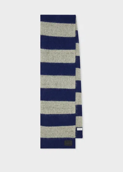 Paul Smith Navy And Grey Chunky Stripe Lambswool-mohair Blend Scarf Blue