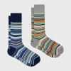 Paul Smith Navy And Grey 'signature Stripe' Socks Two Pack Multicolour In Multicolour