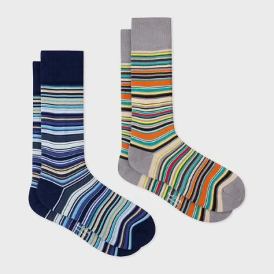 Paul Smith Navy And Grey 'signature Stripe' Socks Two Pack Multicolour