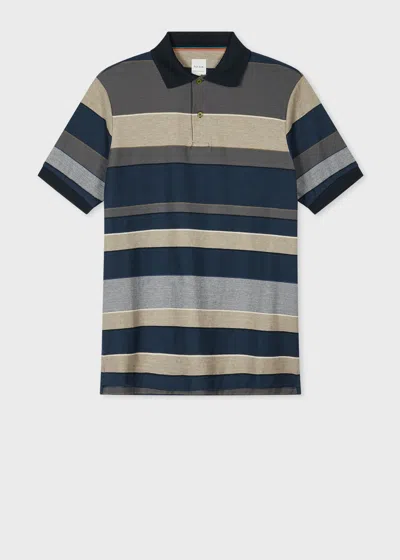 Paul Smith Navy And Khaki Cotton Multi Stripe Polo Green
