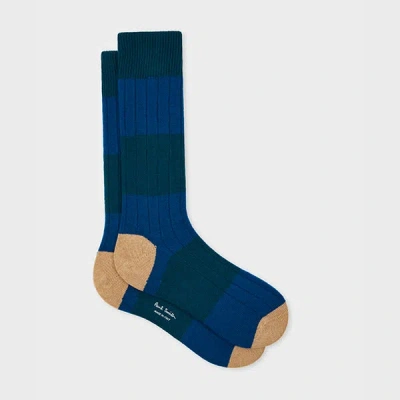 Paul Smith Navy And Teal Cashmere-blend Stripe Ribbed Socks Blue In Multi