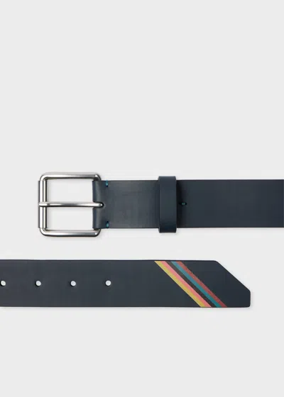 Paul Smith Navy 'artist Stripe' Edge Leather Belt Blue