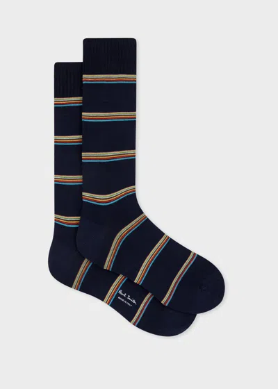 PAUL SMITH NAVY BLOCK 'SIGNATURE STRIPE' SOCKS BLUE