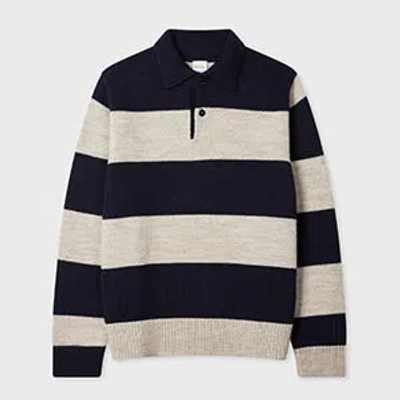 Paul Smith Navy Block Stripe Knitted Polo Sweater Blue