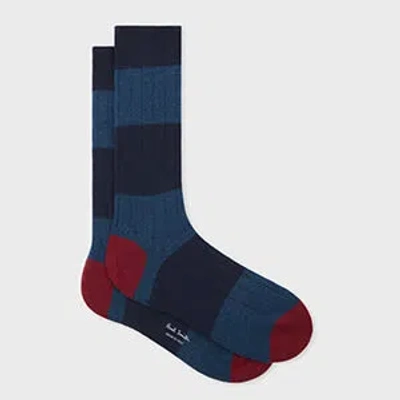 Paul Smith Navy Blue Cashmere Stripe Socks