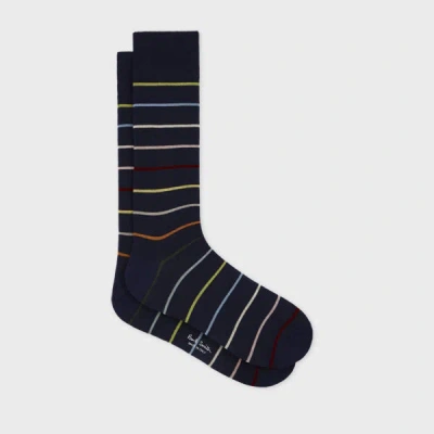 Paul Smith Navy Blue Cotton-blend Block 'signature Stripe' Socks In Black