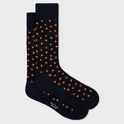 Paul Smith Navy Blue Cotton-blend Heart Socks In Black