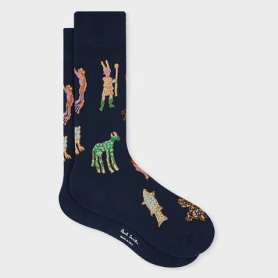 Paul Smith Navy Blue Cotton-blend 'little Beasts' Socks