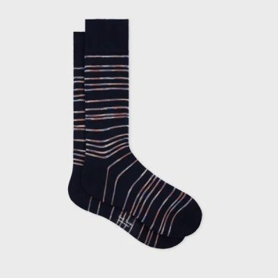 Paul Smith Navy Blue Cotton-blend 'pinstripe Signature' Socks In Black
