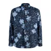 Paul Smith Yukka Print Cotton Shirt With Rounded Hem In Blue