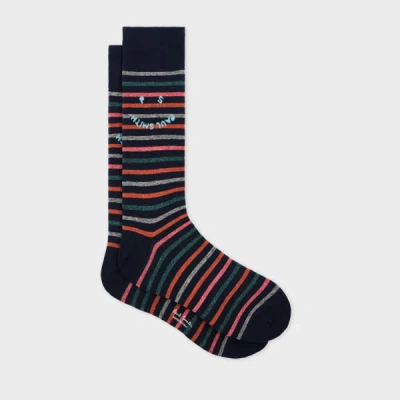 Paul Smith Navy Blue 'happy' Stripe Socks