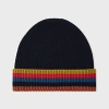 Paul Smith Navy Blue Merino Wool 'artist Stripe' Beanie In Black
