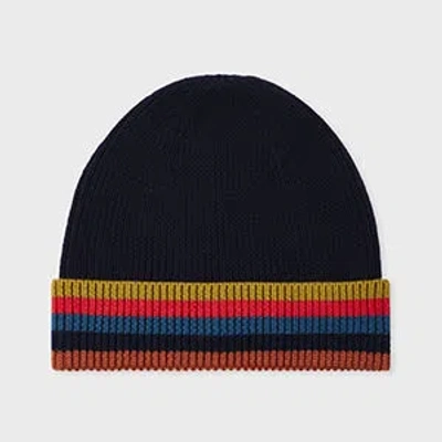 Paul Smith Navy Blue Merino Wool 'artist Stripe' Beanie
