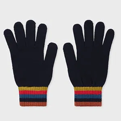 Paul Smith Navy Blue Merino Wool 'artist Stripe' Gloves