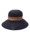 Paul Smith Wide Brim Straw Hat With Multicolor Band In Navy Blue