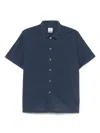 Paul Smith Collared Shirt With Textured Fabric And Side Slits In Navy Blue