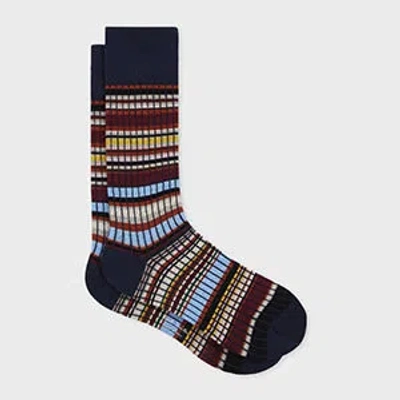 Paul Smith Navy Blue 'signature Stripe' Ribbed Socks