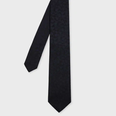 Paul Smith Navy Blue Silk Leopard Tie In Black