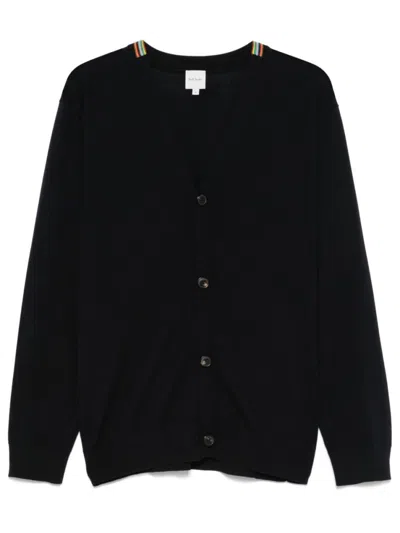 PAUL SMITH NAVY BLUE V-NECK WOOL CARDIGAN