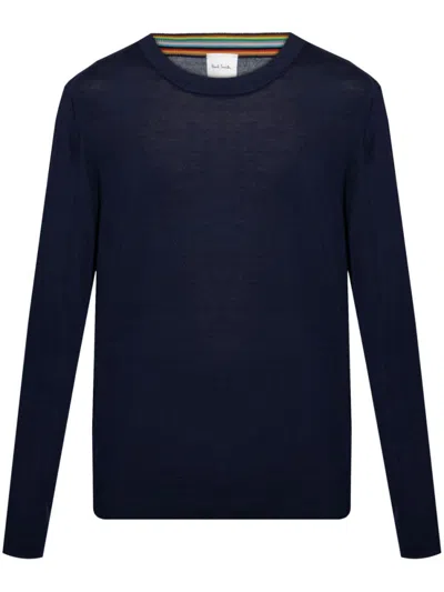 PAUL SMITH NAVY BLUE WOOL CREWNECK SWEATER