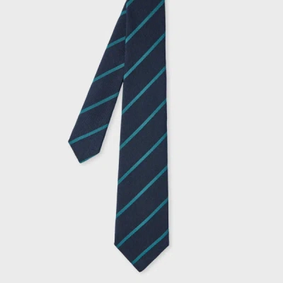 Paul Smith Navy Blue Wool-silk Spaced Stripe Tie