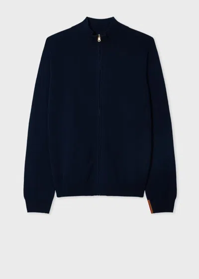 Paul Smith Navy Cashmere Zip Cardigan In Blue