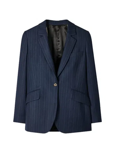 Paul Smith Navy Chalk Stripe Wool-blend Blazer In Blue