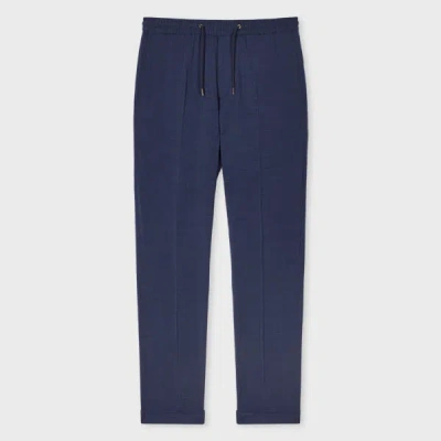 Paul Smith Navy Check Seersucker Drawstring Trousers Blue