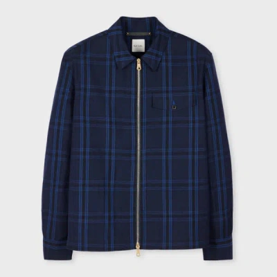 Paul Smith Navy Check Wool-linen Zip Jacket Blue
