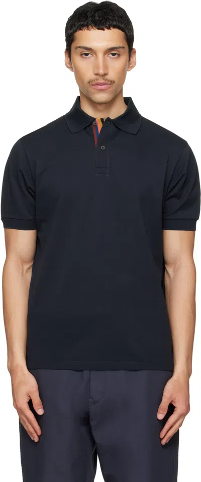 Paul Smith Navy Cotton 'artist Stripe' Placket Polo