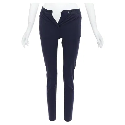 Pre-owned Paul Smith Navy Cotton Blend Black Grid Print Waistband Trousers It38 Xs In Blue