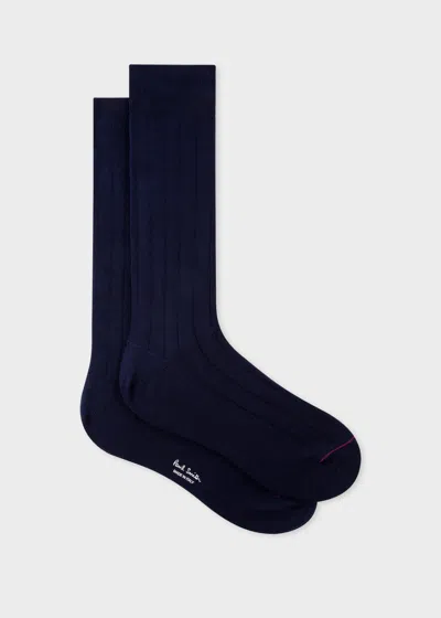Paul Smith Mens Cotton Blend Ribbed Socks In 47 Navy