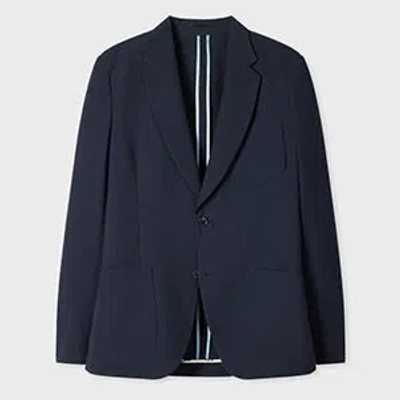 Paul Smith Navy Cotton-blend Seersucker Stripe Blazer Blue