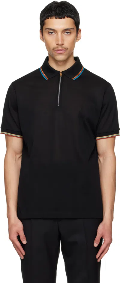 Paul Smith Navy Cotton 'signature Stripe' Trim Zip Polo