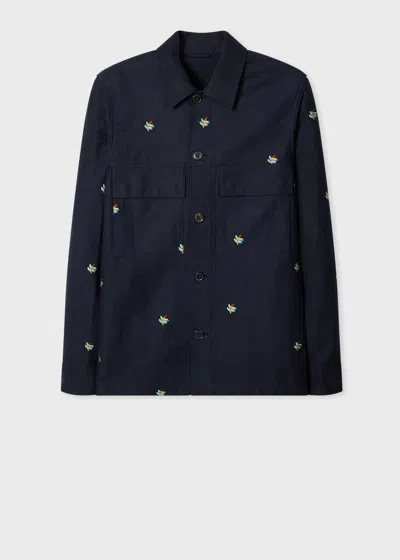Paul Smith Navy Embroidered Leaf Cotton Overshirt Blue