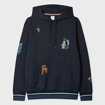 Paul Smith Navy Embroidered 'little Beasts' Hoodie Blue