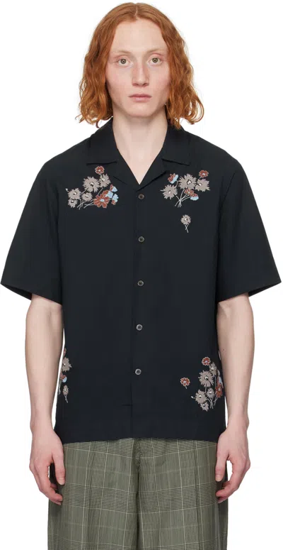 Paul Smith Embroidered Bouquets Shirt In Marine Blue