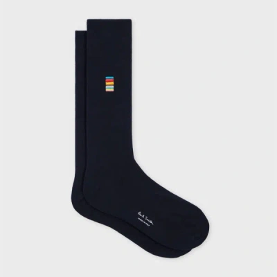 Paul Smith Navy Embroidered 'signature Stripe' Socks Blue