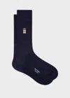 Paul Smith Navy Embroidered 'signature Stripe' Socks Blue In Blue